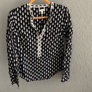 J.Crew Navy & White Long Sleeve Blouse, Size 6